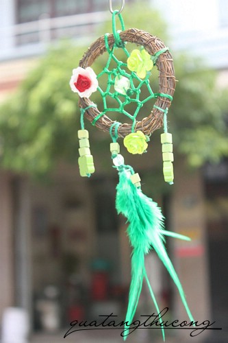 Dreamcatcher dây xanh vòng gỗ 